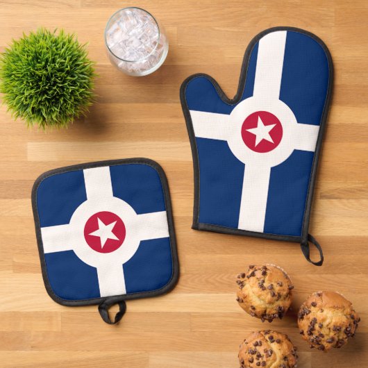 Ofen Mitt, Pot Holders mit der Flagge Indianapolis Ofenhandschuh & Topflappen-Set (Oben Unten)