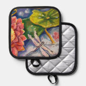 Ofen-Mitt und Pothalter - Dragonfly & Waterlilly Topflappen (Vorderseite/Rückseite)