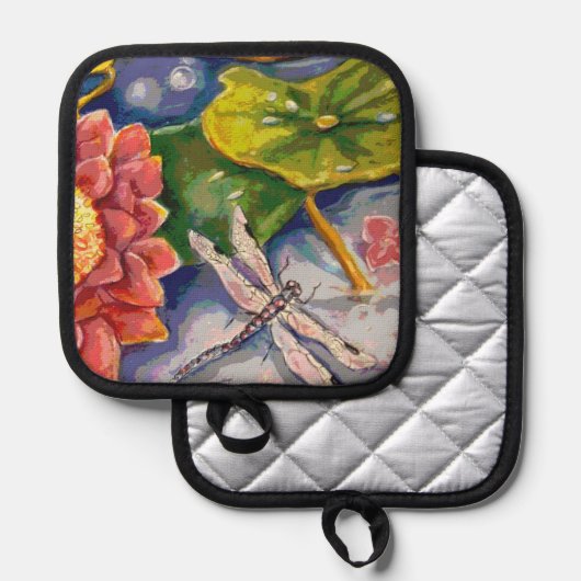 Ofen-Mitt und Pothalter - Dragonfly & Waterlilly Topflappen (Vorderseite/Rückseite)