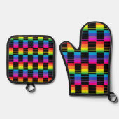 Ofen Mitt und Potholder mit Kariertem Regenbogen-M Ofenhandschuh & Topflappen-Set (Vorderseite)