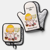 Ofen Mitt- und Potthalter Backzeit Ofenhandschuh & Topflappen-Set (Vorderseite/Rückseite)