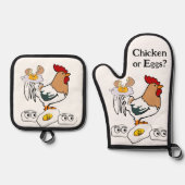 Ofen Mitt- und Potthalter Hühner oder Eier Ofenhandschuh & Topflappen-Set (Vorderseite)