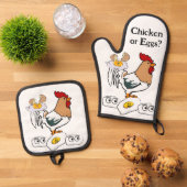 Ofen Mitt- und Potthalter Hühner oder Eier Ofenhandschuh & Topflappen-Set (Oben Unten)