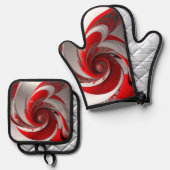 Ofen/Roter Swirl/Set/Ofen Mitt und Töpfe Ofenhandschuh & Topflappen-Set (Vorderseite/Rückseite)