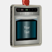 Ofengraphik mit personalisiertem Text Silbernes Ornament (Rechts)