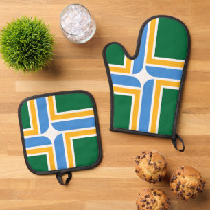 Ofenhandschuh, Topflappen mit Flagge von Portland, Ofenhandschuh & Topflappen-Set