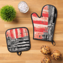 Ofenhandschuh & Topflappen rotes Puls-Abstract-Des Topflappen-Set