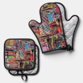 Ofenhandschuh & Topflappen – Urbane Fraktale Topflappen-Set (Vorderseite/Rückseite)