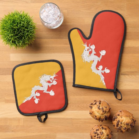 Ofenhandschuh und Topflappen, Bhutan-Flagge & Topflappen-Set (Oben Unten)