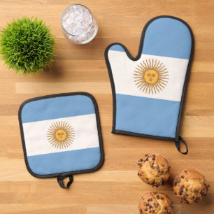 Ofenhandschuh und Topflappen, Flagge Argentiniens & Topflappen-Set