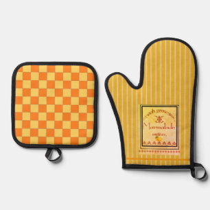 Ofenhandschuh und Topflappen Orange Gelb & Topflappen-Set