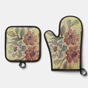 OFENHANDSCHUHE & TOPFHALTER BLUMEN-STILDESIGN OFENHANDSCHUH & Topflappen-Set