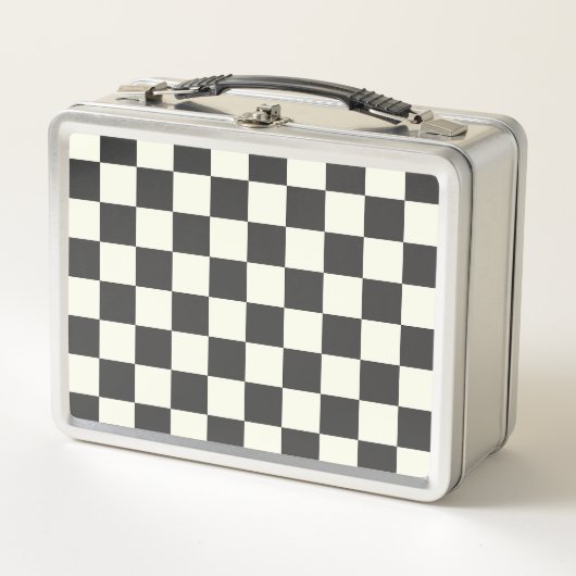 Off Black and Off White Checkerboard Metall Brotdose (Vorderseite)