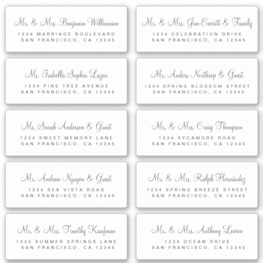 Off-Black Calligraphy Wedding Guest Address Labels (Vorderseite)