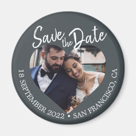 Off-Black Foto Moderne Schrift Save-the-Date-Karte Magnet
