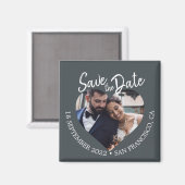 Off-Black Foto Moderne Schrift Save the Date Magnet (Vorderseite/Rückseite)