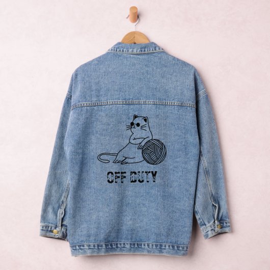 Off Duty Lazy Cat - Niedliche und lustig gelangwei Jeansjacke (Hangar)