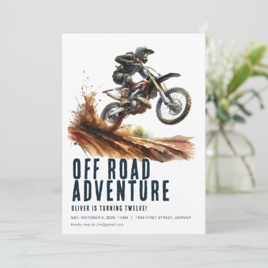 Off Road Adventure Motorrad-Party Einladung (Stehend Vorderseite)