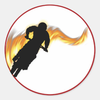 Off Road Dirt Bike mit Flammen Runder Aufkleber
