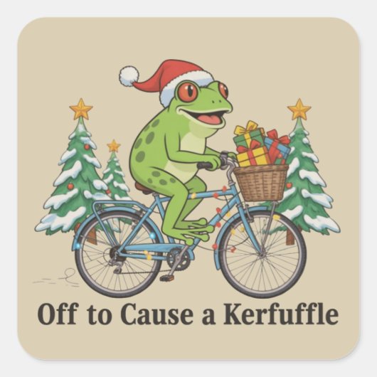 Off To Cause A Kerfuffle Frog Christmas Funny Meme Quadratischer Aufkleber (Vorderseite)