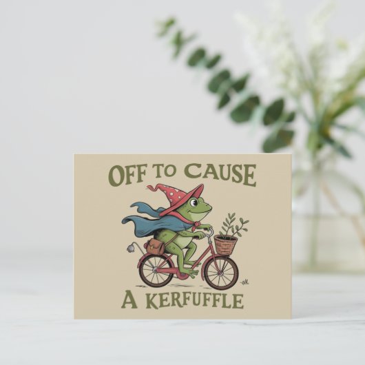 Off to Cause a Kerfuffle Frog Sarcastic Funny Meme Postkarte (Stehend Vorderseite)