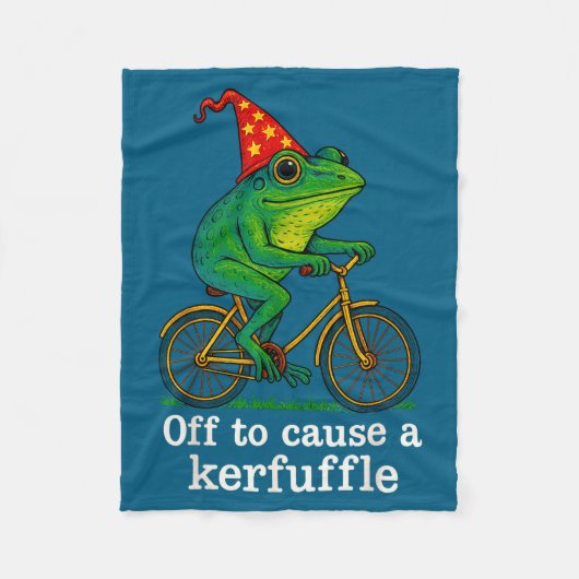Off To Cause A Kerfuffle Funny Frog Wizard Bicycle Fleecedecke (Vorderseite)