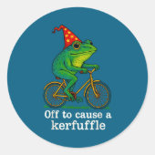 Off To Cause A Kerfuffle Funny Frog Wizard Bicycle Runder Aufkleber (Vorderseite)