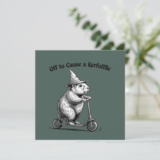 Off To Cause A Kerfuffle Funny Groundhog Scooter Einladung (Stehend Vorderseite)