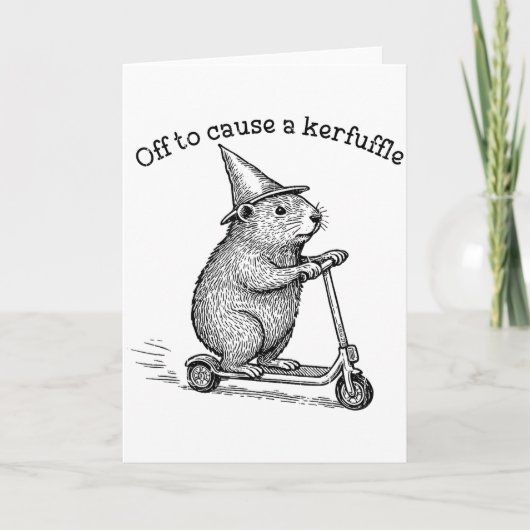 Off To Cause A Kerfuffle, Funny Groundhog Scooter  Karte (Vorderseite)