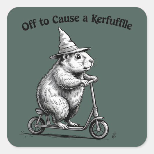 Off To Cause A Kerfuffle Funny Groundhog Scooter  Quadratischer Aufkleber (Vorderseite)