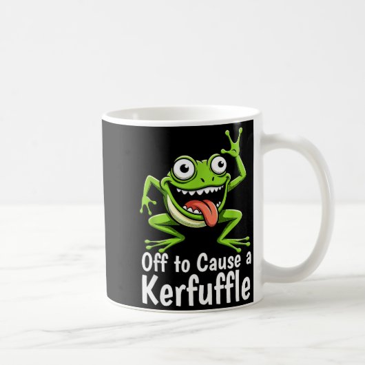 Off To Cause A Kerfuffle Funny Meme Frog Mischief Kaffeetasse (Rechts)
