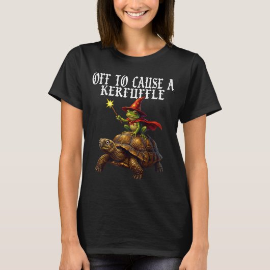 Off To Cause A Kerfuffle Funny Whimsical Frog Wiza T-Shirt (Vorderseite)