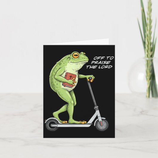 Off To Praise D Lord Funny Frog Christian Meme Karte (Vorderseite)