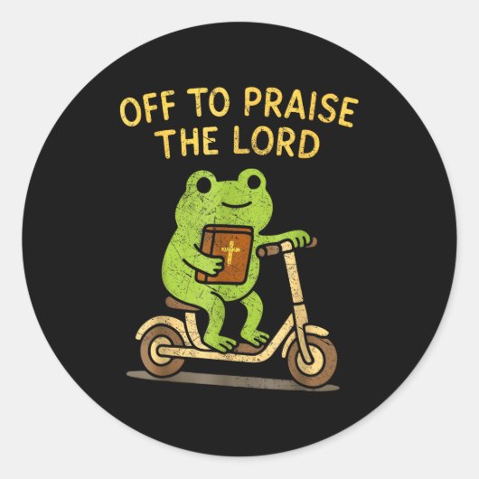 Off To Praise The Lord Frog Christian Runder Aufkleber (Vorderseite)