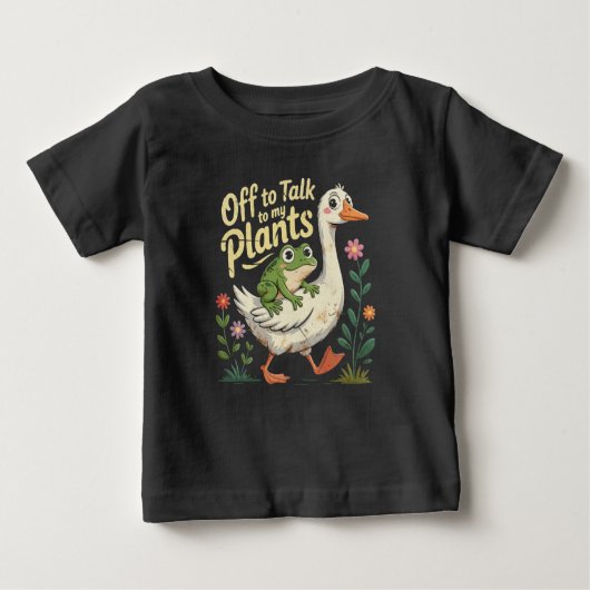Off to Talk to My Plants – Cute Frog & Goose Baby Baby T-shirt (Vorderseite)