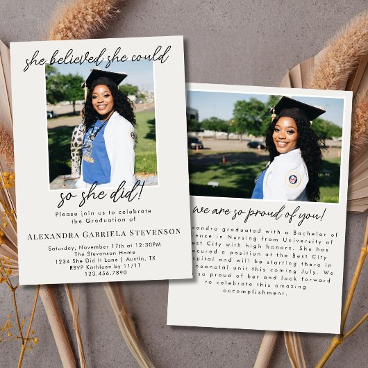 Off White 2 Photo Script Graduation Announcement Einladung