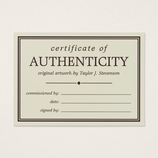 Off-White & Brown Echtheitszertifikat (Vorderseite)