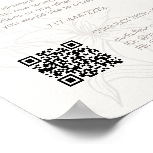 Off-White | Chic Floral Text Promotion QR Poster (Ecke)
