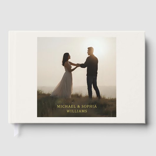 Off White Foil Guest Book Simple Photograph Gästebuch (Vorderseite)