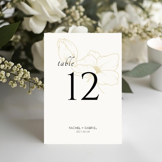 Off-White & Gold | Chic Modern Floral Wedding Tischnummer