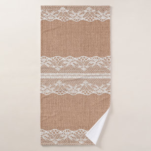 Off-White Lace auf Brown Burlap Texture Badehandtuch