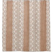 Off-White Lace auf Brown Burlap Texture Duschvorhang (Vorderseite)