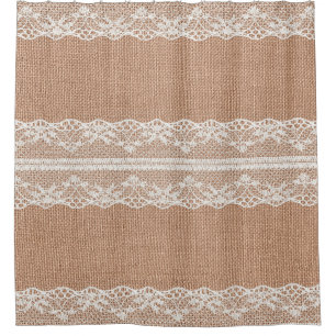 Off-White Lace auf Brown Burlap Texture Duschvorhang