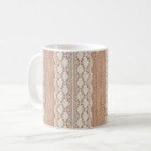Off-White Lace auf Brown Burlap Texture Kaffeetasse (Vorderseite Links)