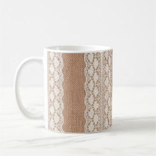 Off-White Lace auf Brown Burlap Texture Kaffeetasse