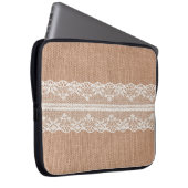 Off-White Lace auf Brown Burlap Texture Laptopschutzhülle (Vorne Rechts)