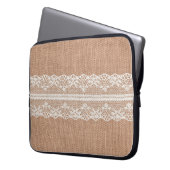 Off-White Lace auf Brown Burlap Texture Laptopschutzhülle (Vorderseite Links)