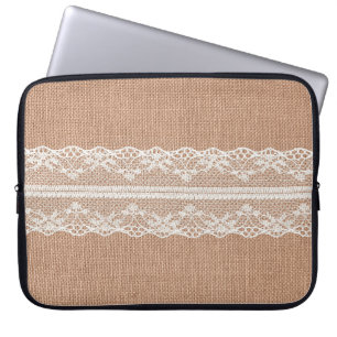 Off-White Lace auf Brown Burlap Texture Laptopschutzhülle