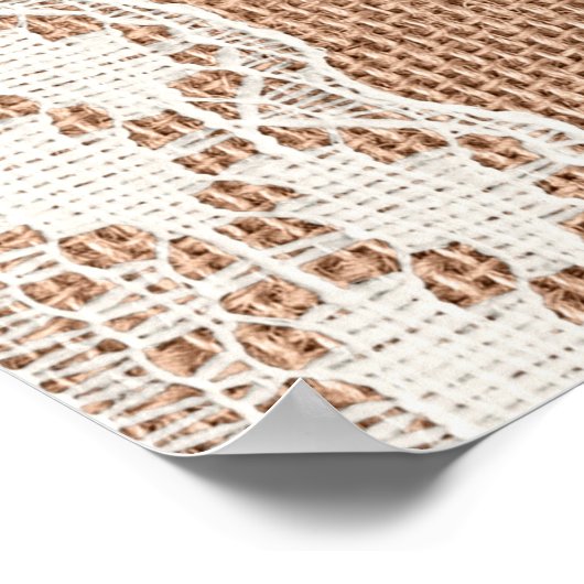 Off-White Lace auf Brown Burlap Texture Poster (Ecke)