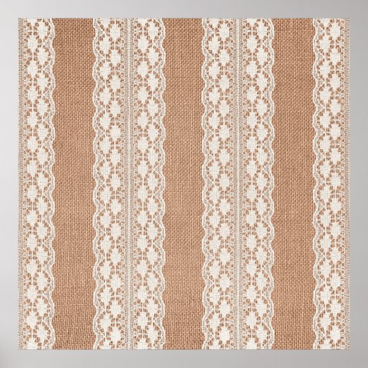 Off-White Lace auf Brown Burlap Texture Poster (Vorne)